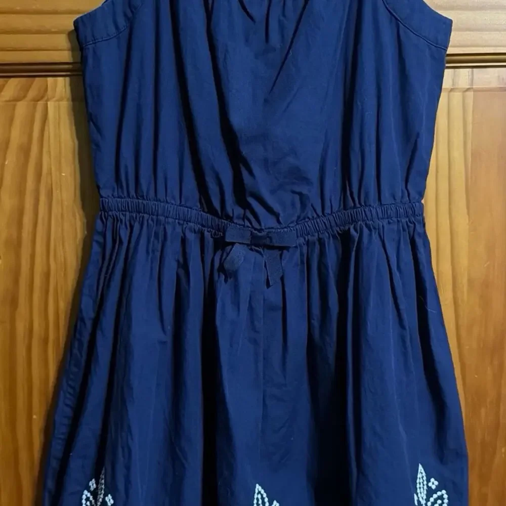 Gymboree Navy Blue Summer Dress Embroidered Tree Leaves Cat Leopard Size 8
